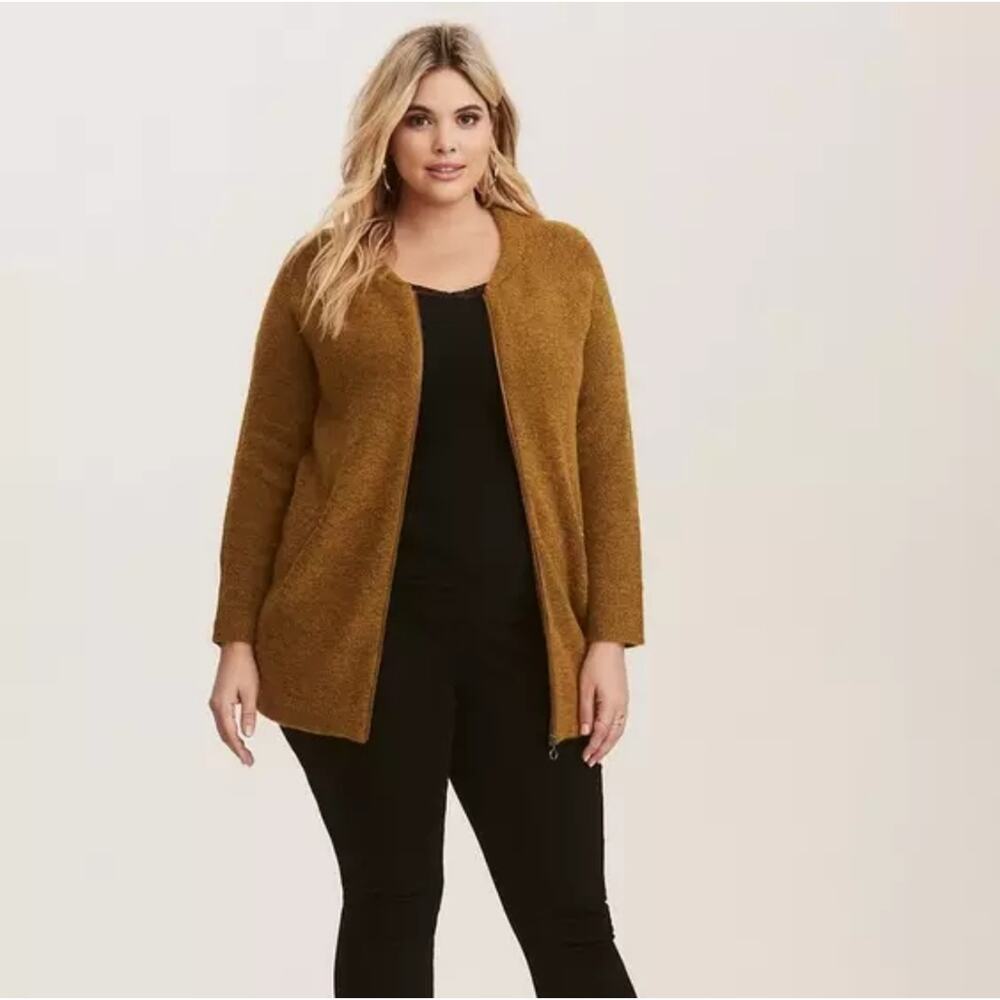 TORRID Marigold Yellow Marled Knit Zip Front Fuzzy Cardigan Sweater Cozy Size 4X